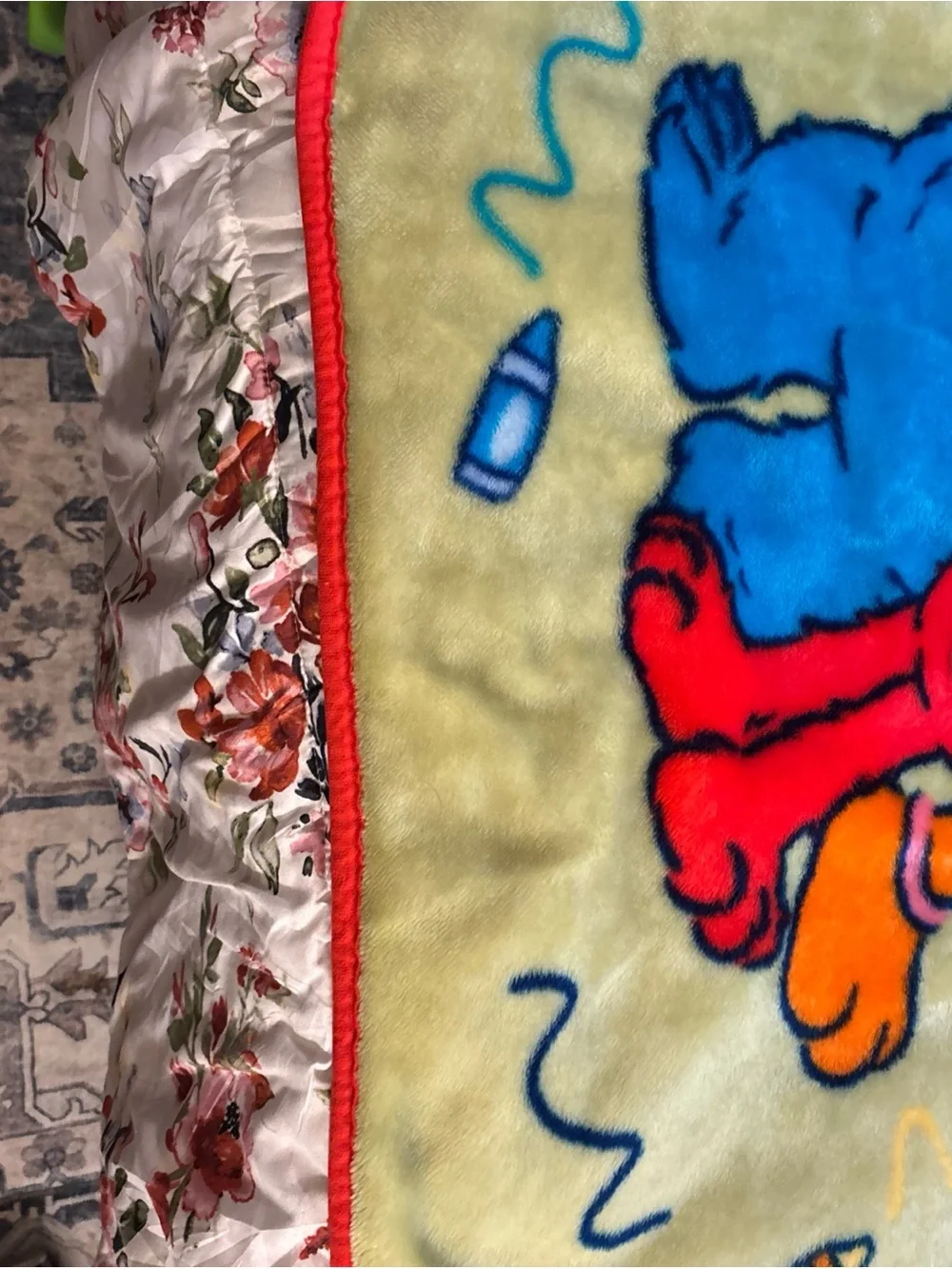 Sesame Street Plush Throw Blanket in Yellow, Blue, Red with Green Background